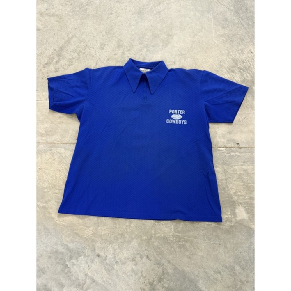 Vintage Sand-Knit Porter‎ Cowboys Blue Mesh Athletic Polo Shirt XL